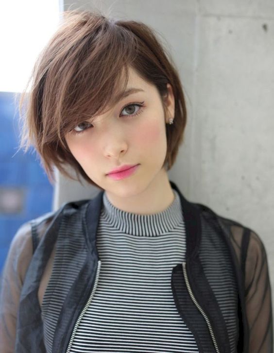 Short bob with side swept bangs
