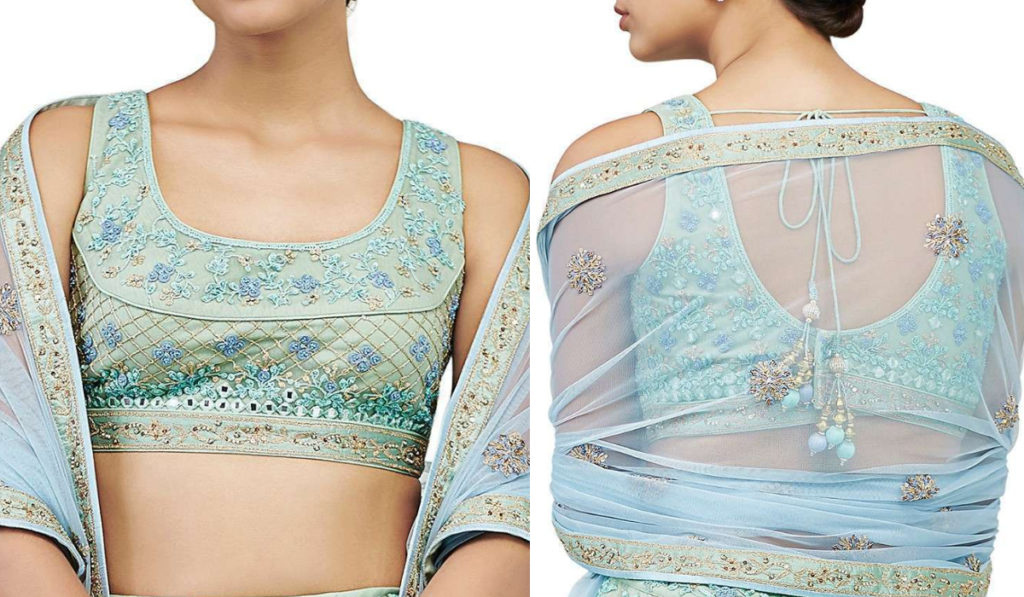 Sky Blue Sleeveless Blouse with Patch Style Embroidery