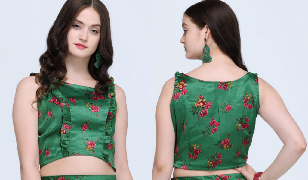 Soft Satin Blouse With frill Designing and Close Neck Design