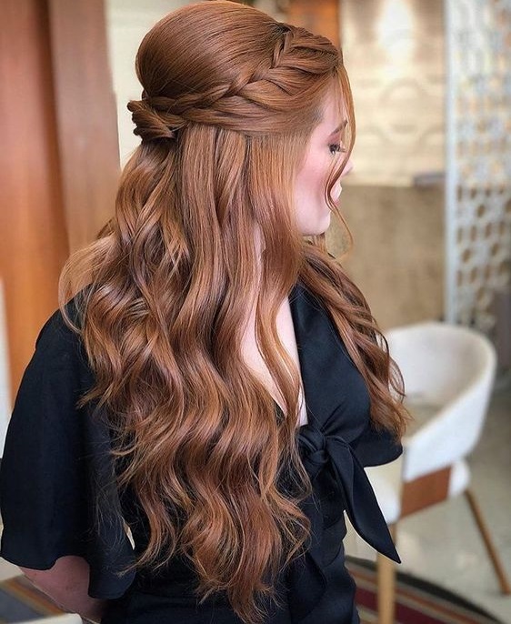 Three stranded up top braid with soft curls