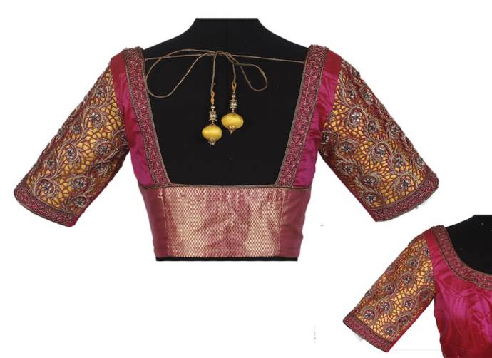 Zari and maggam work blouse with sleeve work