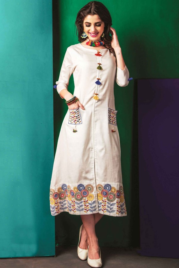 White Kurti with Embroidery