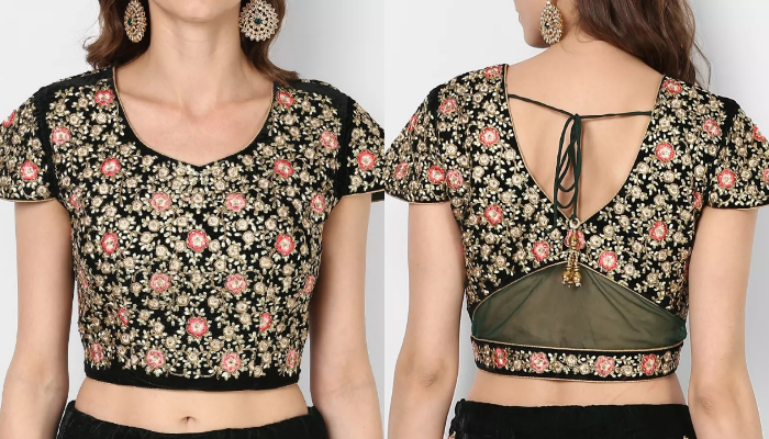 Stylish heavy embroidered designer blouse with sheer back details