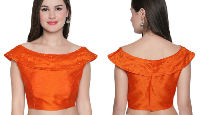Off-shoulder princess cut back zip blouse design