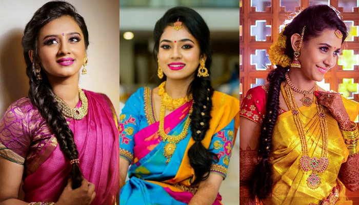 Latest Side Braid Hairstyles for Sarees