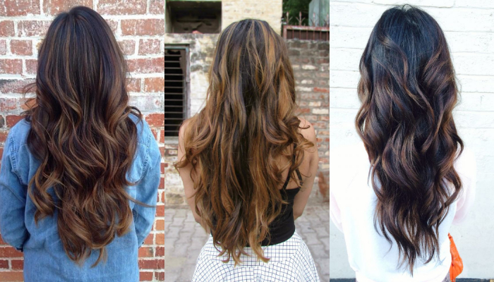 Highlights & lowlights hairstyles for long dark colored hair